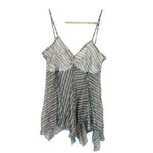 VOVO Vtg Y2K Striped Cami Tank Top Womens Size L Handkerchief Hem Fairycore Boho